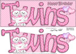 Birthday Large Dl Twin Girls Quick Card N 3D Decoupage