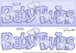 Large Dl New Baby Twins Felties Card & 3D Decoupage