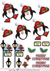 Xmas Skating Penguin 3D Decoupage Step by Step Designs
