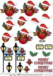 Xmas Robin's Xmas Lights 3D Decoupage Step by Step Designs