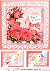 8 x 8 Birthday Roses Lace N Pearls Scalloped Corner Topper