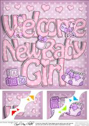 8 x 8 New Baby Girl Scalloped Corner Topper