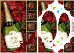 A5 Birthday Champers Chocs N Roses Scallop Corner N Pyramage