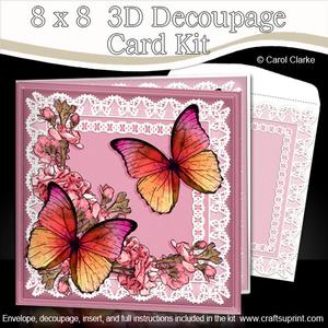 8 x 8 Butterflies Flowers N Lace Kit with 3D Decoupage