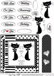 Kool Kats Purrfect Love Monochrome Quick Card with Decoupage