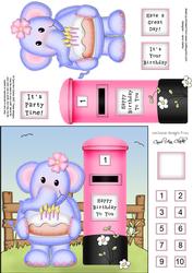 Lola Elephant N Postbox Quick Card N 3D Decoupage
