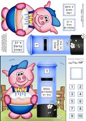 Ziggy Piggy N Postbox Quick Card N 3D Decoupage
