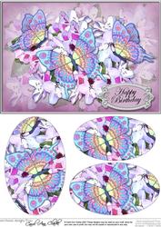 A5 Birthday Flowers & Butterfly Oval Pyramage Topper