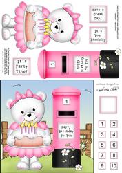 Teddy Tess N Postbox Quick Card N 3D Decoupage