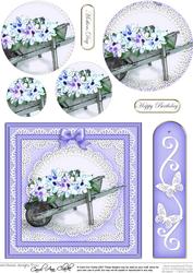 Flower Filled Wheelbarrow Quick Card with Circle Pyramage