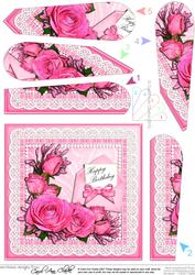Birthday Roses Lace N Pearls Fan Pyramage Topper