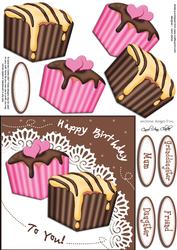 Fondant Fancies Birthday Cakes Quick Card N 3D Decoupage