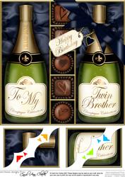 8x8 Birthday Twin Brother Champers N Chocs Scalloped Corner