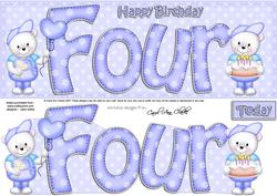 4th Birthday Large Dl Quick Card N 3D Decoupage