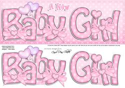 Large Dl New Baby Girl Felties Card & 3D Decoupage