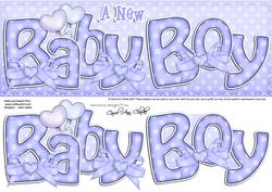 Large Dl New Baby Boy Felties Card & 3D Decoupage