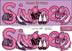 16th Birthday Large Dl Quick Card N 3D Decoupage