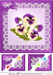 8 x 8 Pansy on Butterfly Lace Scalloped Corner Topper