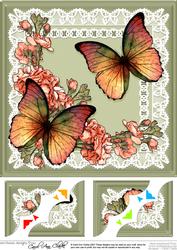 8 x 8 Butterflies Flowers N Lace Scalloped Corner Topper