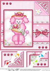 8 x 8 Bon Bon Poodle's Bonnet & Basket Scalloped Corner