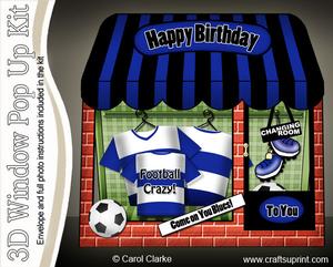 3D Football Crazy Window Pop Up Card Decoupage N Envelope