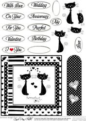 Kool Kats Purrfect Love Monochrome Quick Card with Decoupage