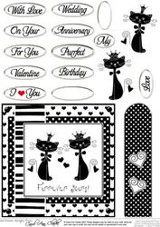 Kool Kats Purrfect Love Monochrome Quick Card with Decoupage