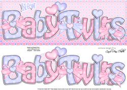 Large Dl New Baby Twins Felties Card & 3D Decoupage