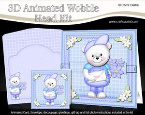 3D Teddy Ed's Flowers Animated Moveable Wobble Head Card