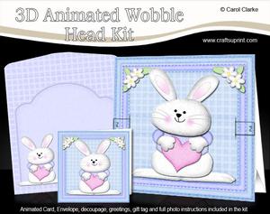 3D Little Bunny's Heart Animated Moveable Wobble Head Card