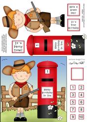 Cowboy Zeb & Postbox Quick Card N 3D Decoupage