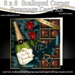 8 x 8 Husband Anniv Champers Chocs N Roses Scalloped Corner