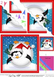 Xmas Oops Penguin Snowball Scallop Corner Topper