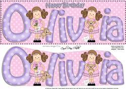 Girlz Birthday Olivia Large Dl Quick Card 3D Decoupage