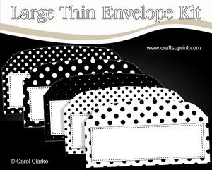 5 Large Slim Xmas Black & White Polka Dot Envelopes Kit