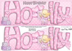 Large Dl Birthday Holly Teddy Quick Card N 3D Decoupage