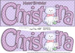 Large Dl Birthday Christina Cat Card & 3D Decoupage