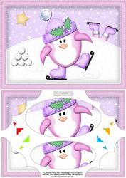 A5 Xmas Skating Penguin Scallop Corners & Pyramage