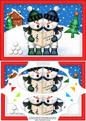 A5 Xmas Singing Snowmen Scallop Corners & Pyramage