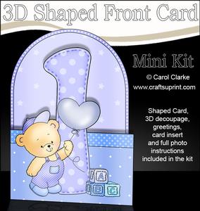 3D 1st Birthday Teddy Shaped Front Card with Decoupage