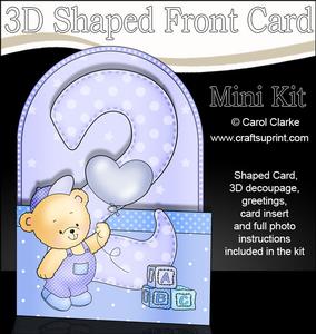 3D 2nd Birthday Teddy Shaped Front Card with Decoupage