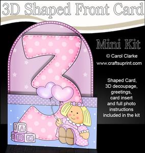3D 3rd Birthday Doll Shaped Front Card with Decoupage