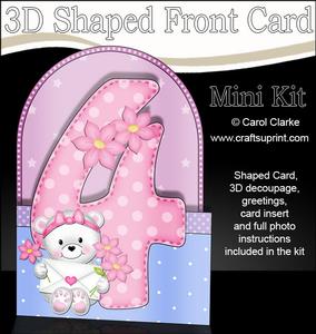 3D 4th Birthday Teddy Shaped Front Card with Decoupage