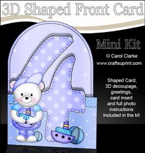 3D 4th Birthday Teddy Shaped Front Card with Decoupage