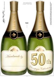 Large Dl 50th Champagne Bottle Shaped Card