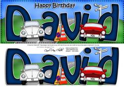 Large Dl Birthday David Cars Card & 3D Decoupage