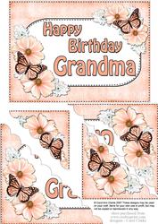 5x7 Flower & Butterfy Birthday Grandma Scallop Corner