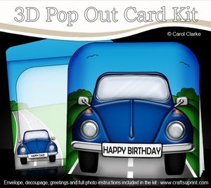 3D Vw Beetle Transport Pop Out Card Kit