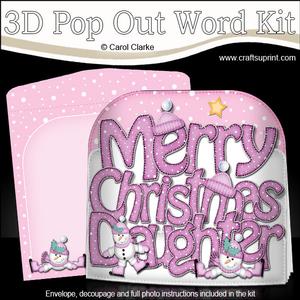 Merry Christmas Daughter Snowman Pop Out Xmas Word Card