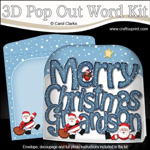 Merry Christmas Grandson Santa Pop Out Xmas Word Card